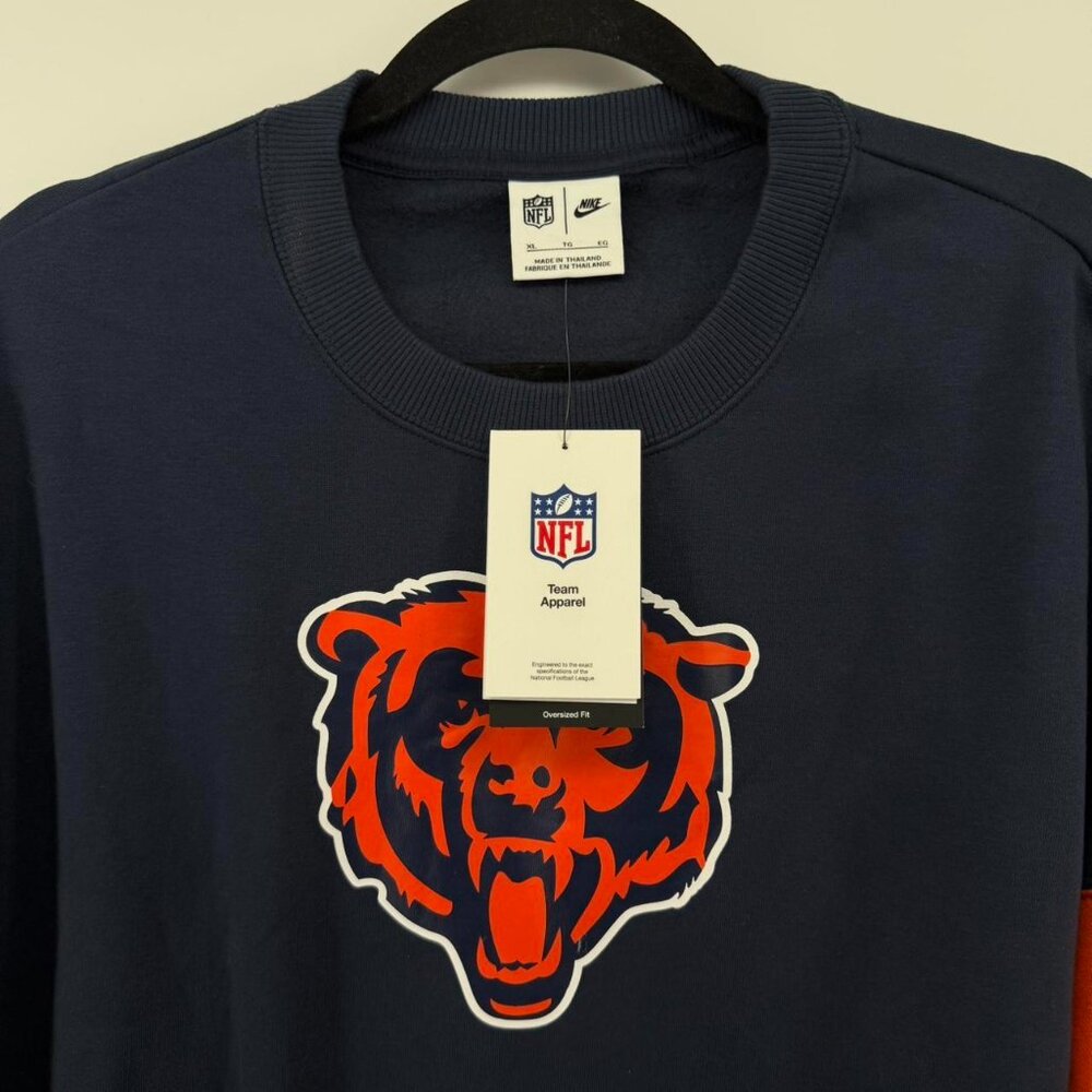 NWT Women's Chicago Bears Nike Navy Oversized Color-Block Pullover Sweatshirt - Picture 2 of 6